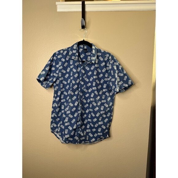 BBC Hot Topic Men's Blue Shirt Size S short sleeve collared button‎ up cotton - Picture 1 of 8